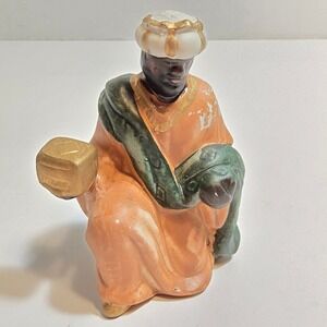 Vintage Kneeling Wise Man Nativity Figurine Gold Gift Ceramic